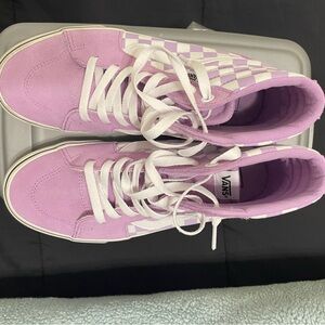 Vans Lavender and White Checkerboard High Top Sneakers
